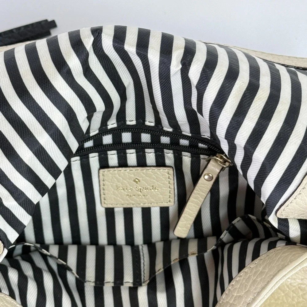 Kate Spade Crossbody Bag Womens Small Black Beige Pebbled Leather Tassel Purse